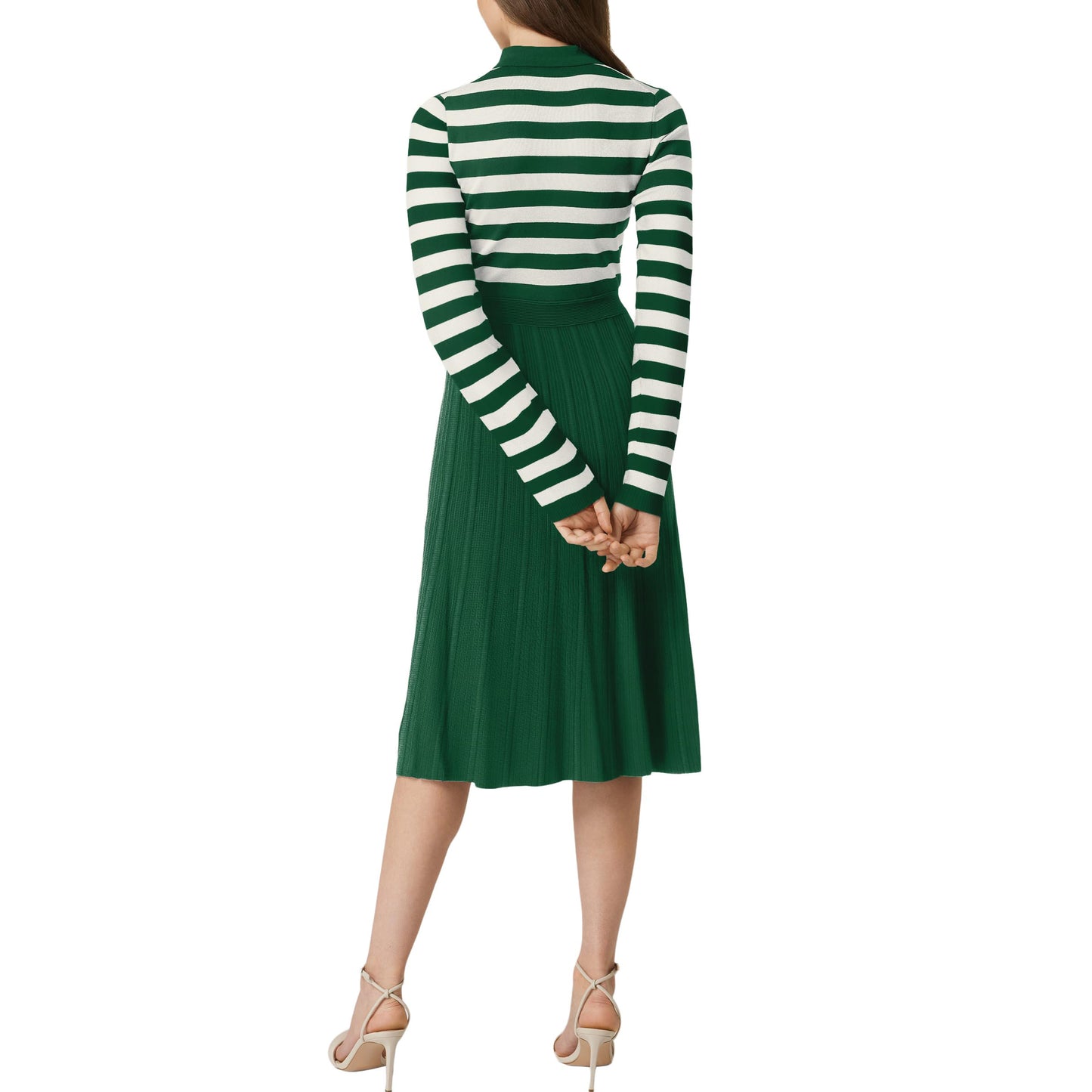Striped Long Sleeve Button Ribbed Knit Dresses