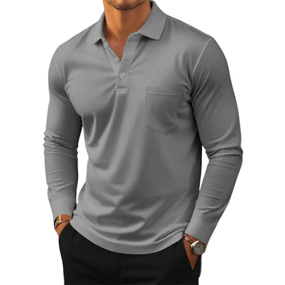 Mens Button Long Sleeve Polo Shirts