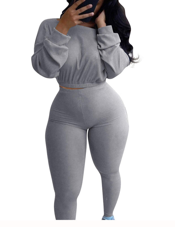 Ribbed Two Piece Long Sleeve Pullover & Long Pants