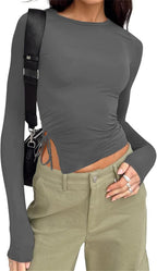 Long Sleeve Ruched Side Irregular Top
