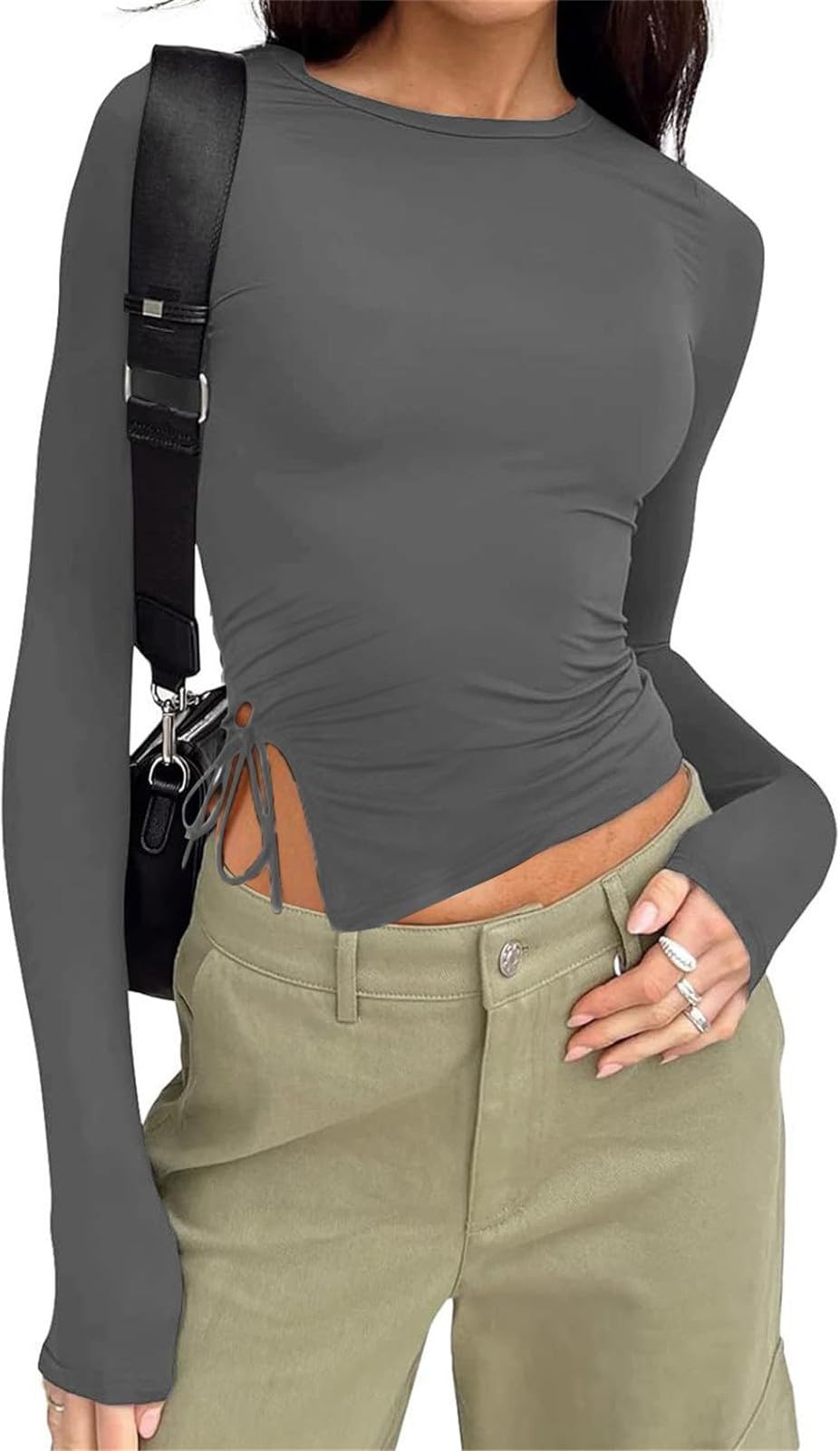 Long Sleeve Ruched Side Irregular Top