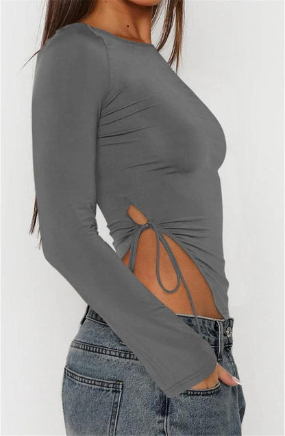 Long Sleeve Ruched Side Irregular Top