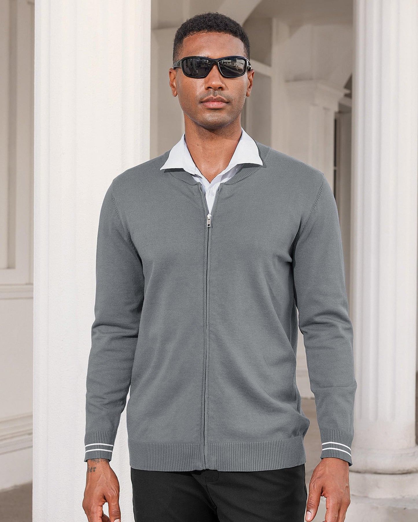 Mens Casual Stand Collar Full-Zip Jacket