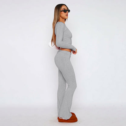 Two Piece Long Sleeve Tops Flare Leggings