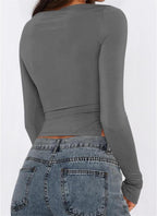 Long Sleeve Ruched Side Irregular Top