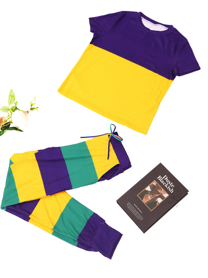 Conjuntos de pantalones y tops de manga corta a rayas de dos piezas 