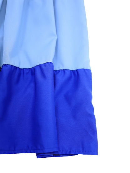 Vestido suelto con vuelo y mangas con volantes en bloques de color 