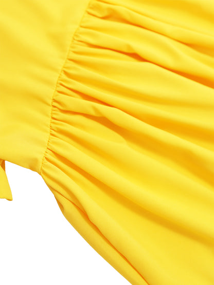 Vestido suelto con vuelo y mangas con volantes en bloques de color 