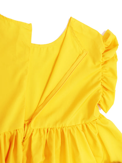 Vestido suelto con vuelo y mangas con volantes en bloques de color 