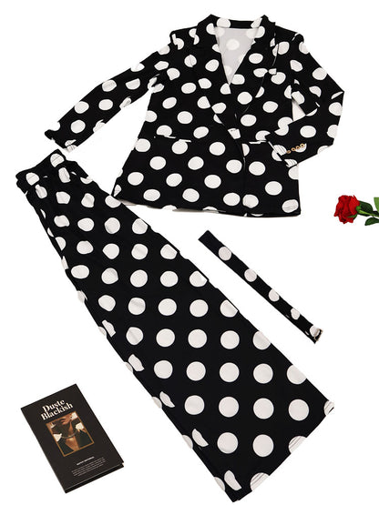 Two-Piece Polka Dot Print Pants Set with Belt