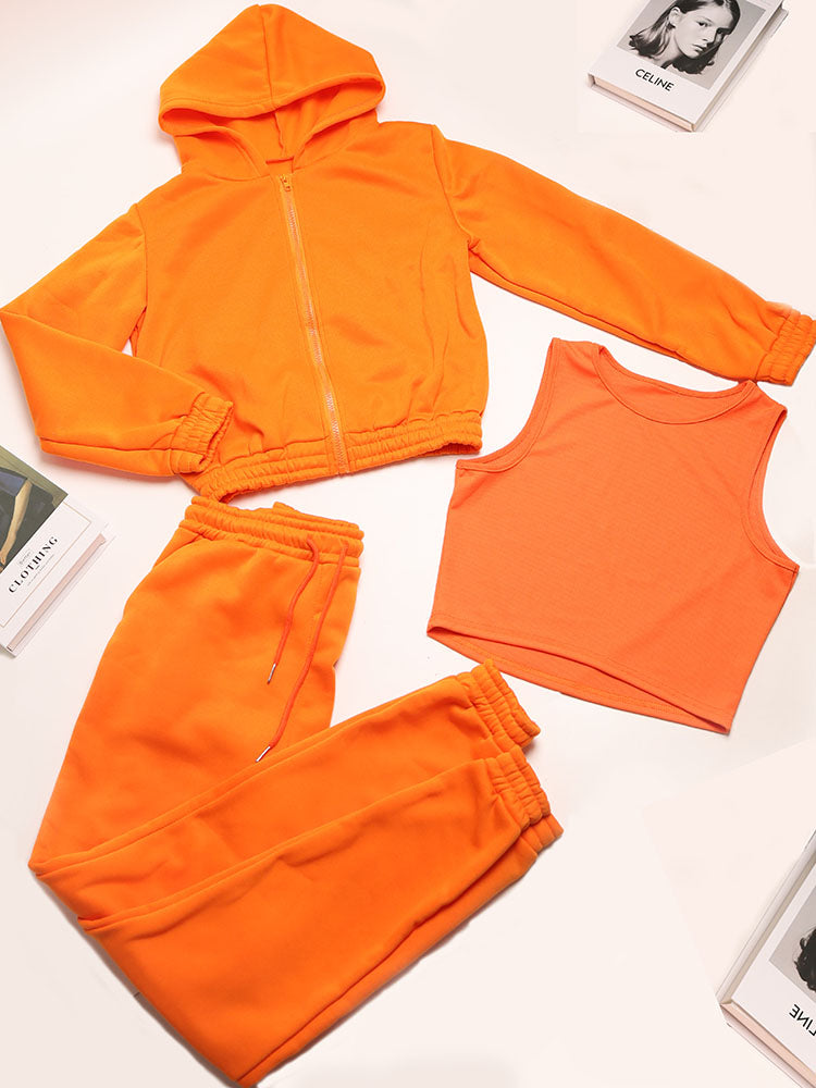 Conjuntos de chaleco, sudadera con capucha y pantalón de tres piezas 