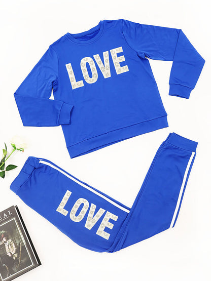 Two-Piece Casual Letter Leopard Print Pants Set