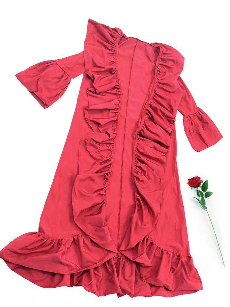 Solid Color Ruffle Trim Shawl Coat