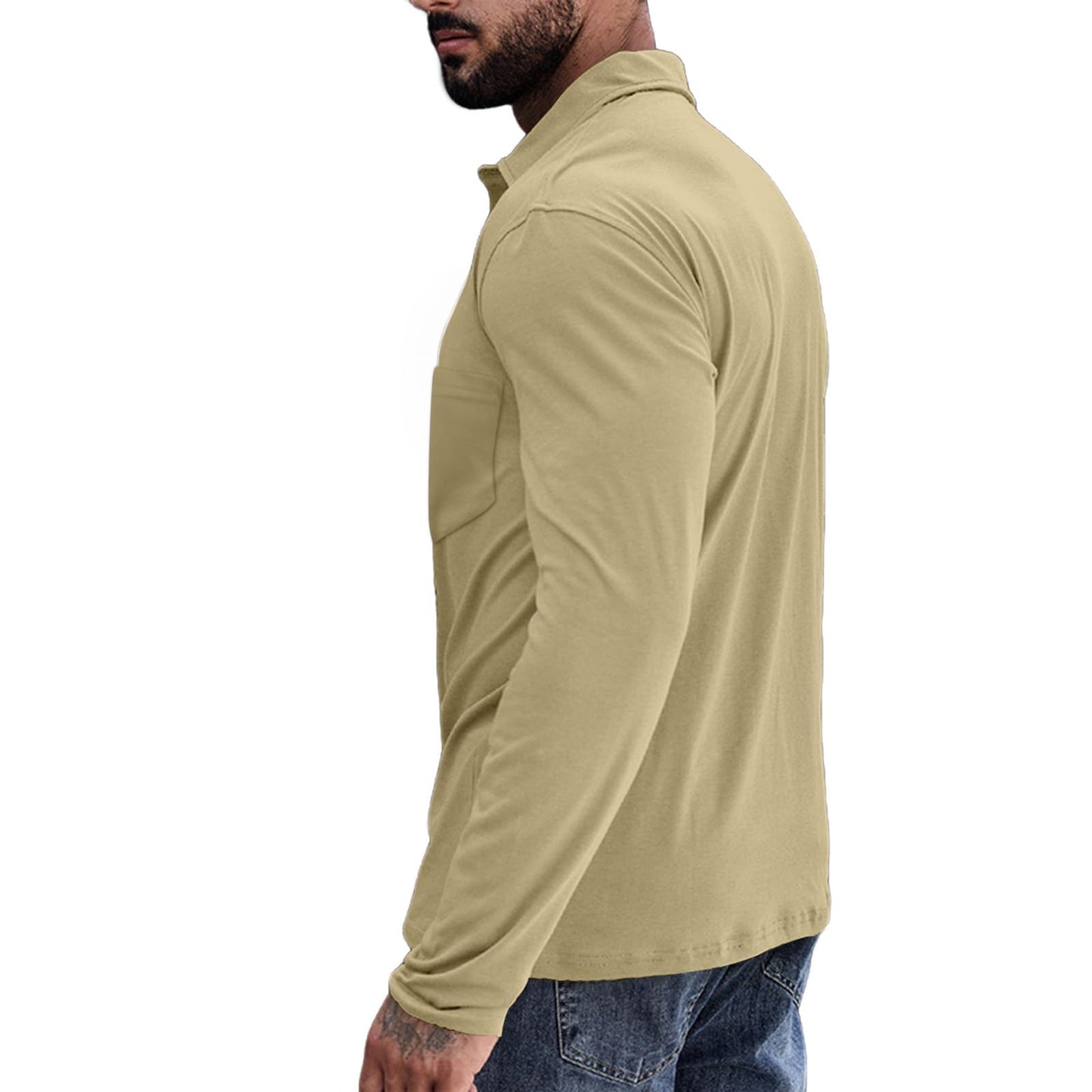 Mens Button Long Sleeve Polo Shirts