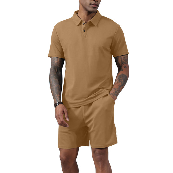 Mens Two Piece Polo Shirt & Shorts Set