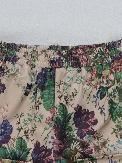 Two Pieces Print Lace-Up Cargo Pants Set