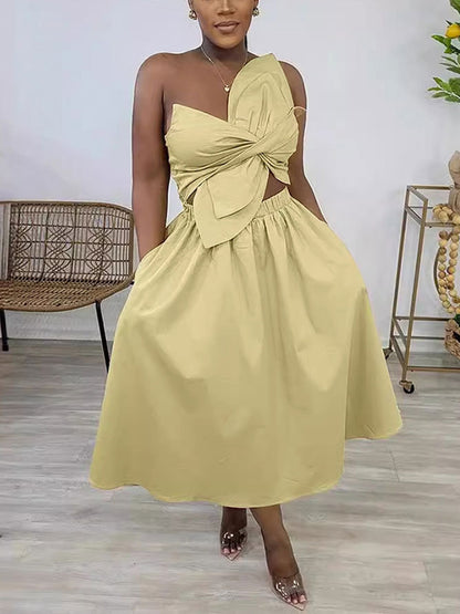 One-Shoulder Ruched Petal Cutout Dress
