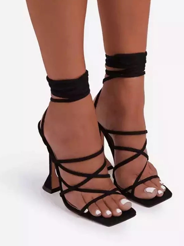 Solid Color Cross Strap Heeled Sandals