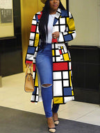 Plus Size Plaid Colorful Print Lapel Blazer Coat
