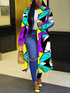 Plus Size Plaid Colorful Print Lapel Blazer Coat