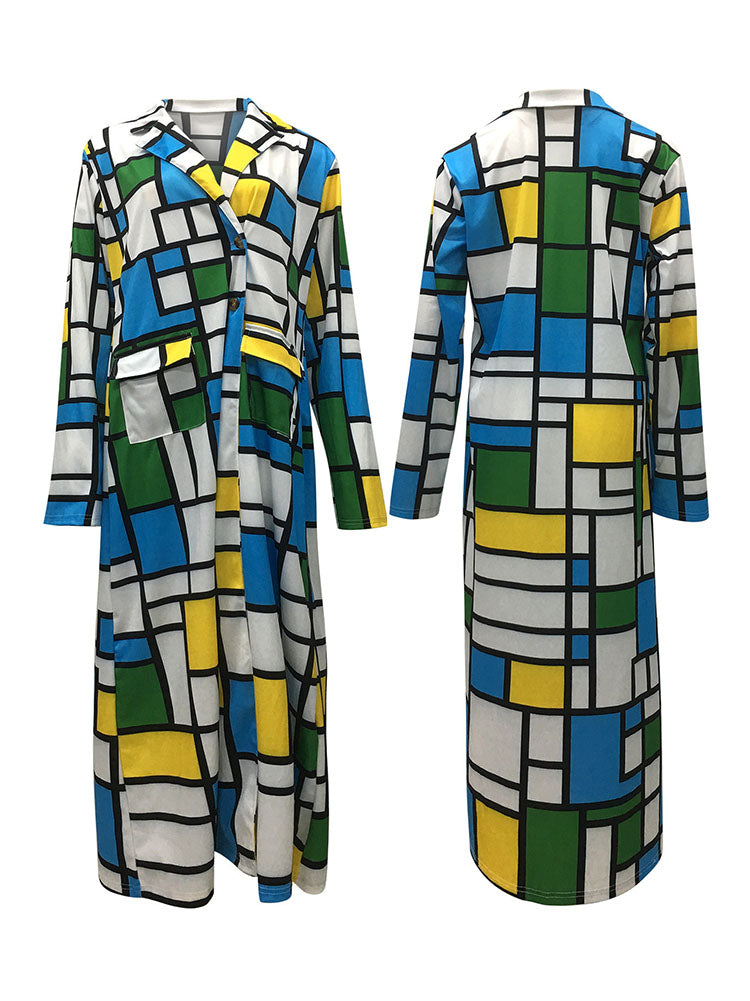 Plus Size Plaid Colorful Print Double-Breasted Lapel Coat