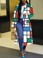 Plus Size Plaid Colorful Print Lapel Blazer Coat