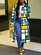 Plus Size Plaid Colorful Print Lapel Blazer Coat