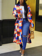 Plus Size Plaid Colorful Print Lapel Blazer Coat