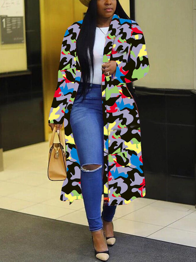 Plus Size Plaid Colorful Print Double-Breasted Lapel Coat