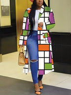 Plus Size Plaid Colorful Print Lapel Blazer Coat
