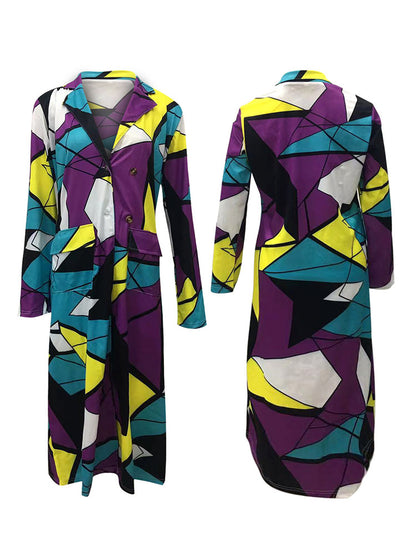 Plus Size Plaid Colorful Print Double-Breasted Lapel Coat