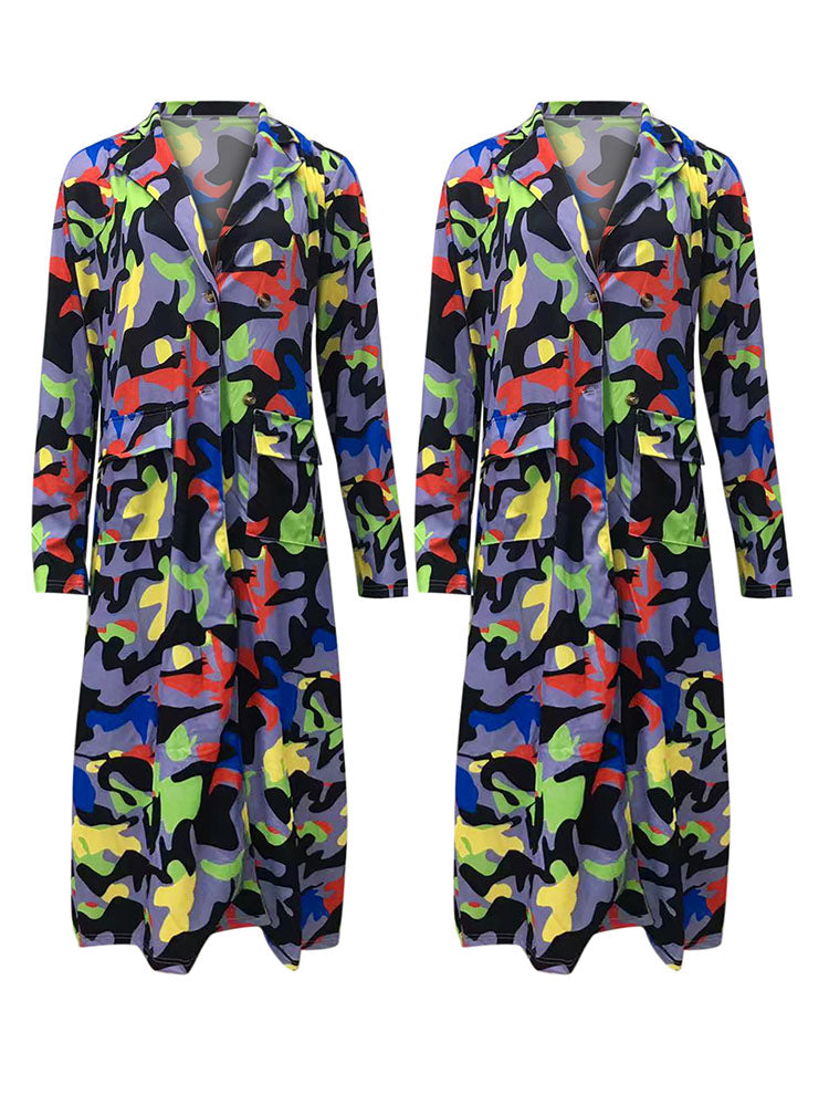 Plus Size Plaid Colorful Print Lapel Blazer Coat