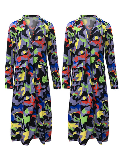 Plus Size Plaid Colorful Print Double-Breasted Lapel Coat