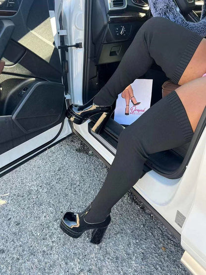 Round Toe High Heel Stretch Knit Boots