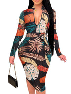Vestidos midi con cinturón y manga larga con estampado floral