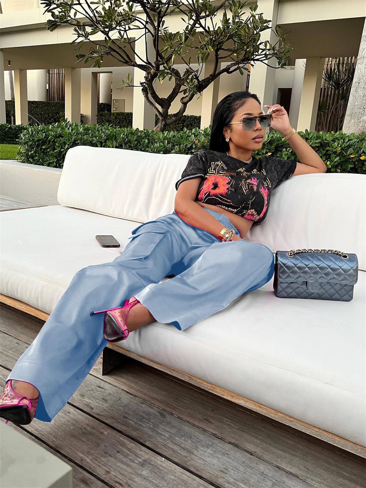 High Wasited Wide Leg Pants with Pockets