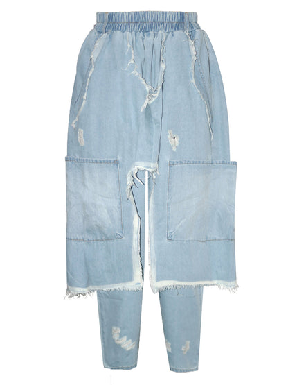 Distressed  Denim Harem Pants