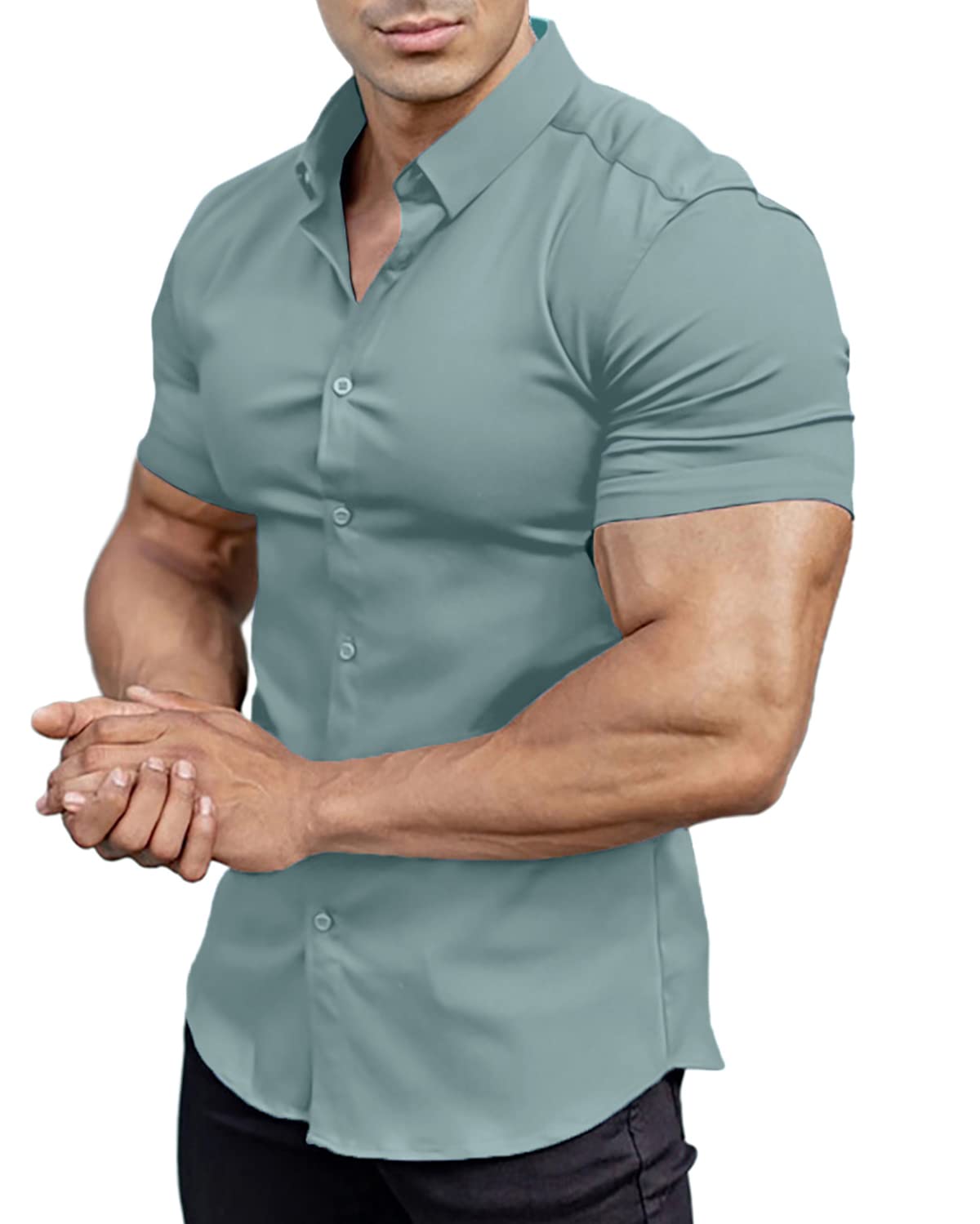 Camisas con botones de manga corta para hombre