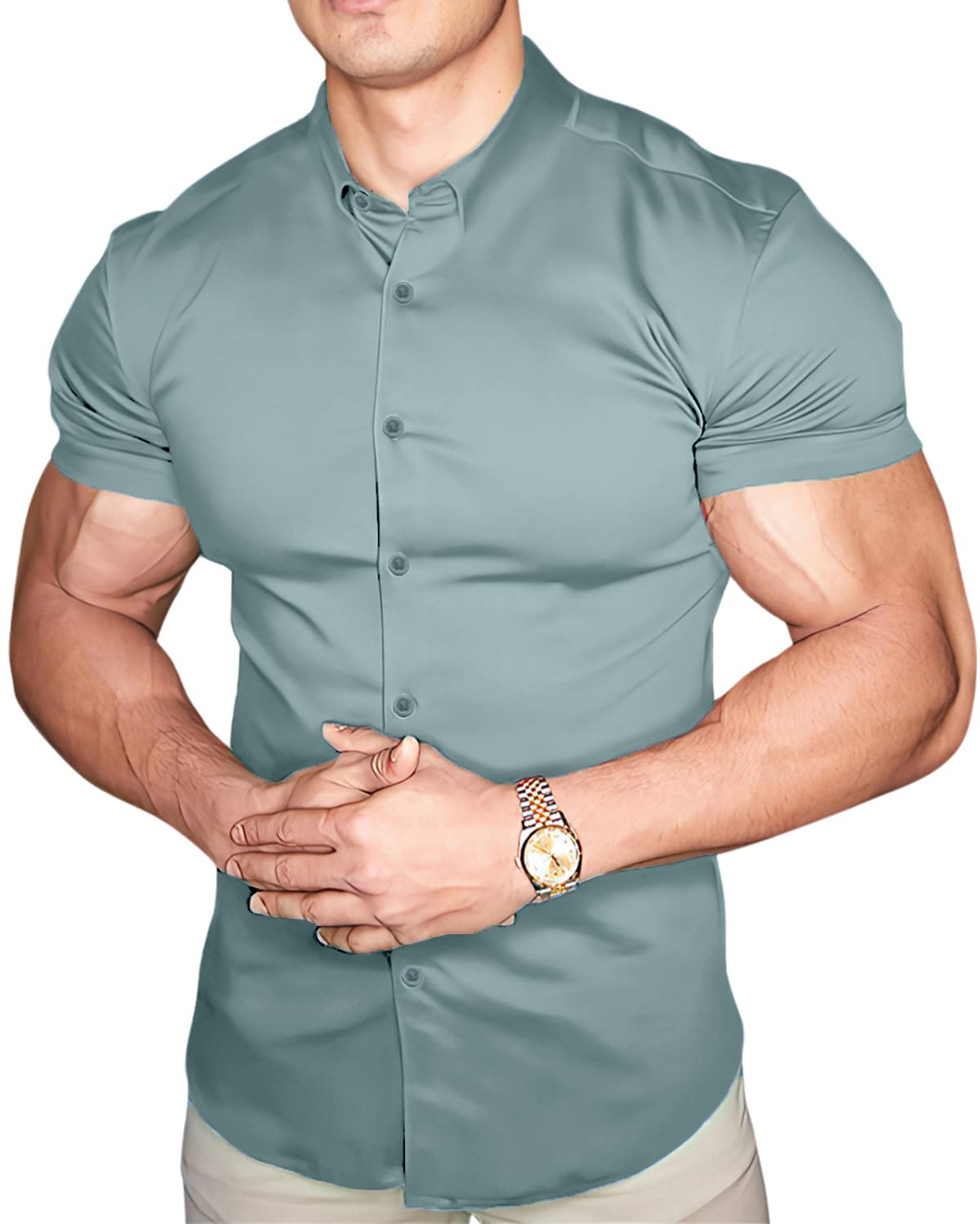 Camisas con botones de manga corta para hombre