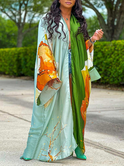 Cárdigan tipo pareo de playa con estampado floral de seda 