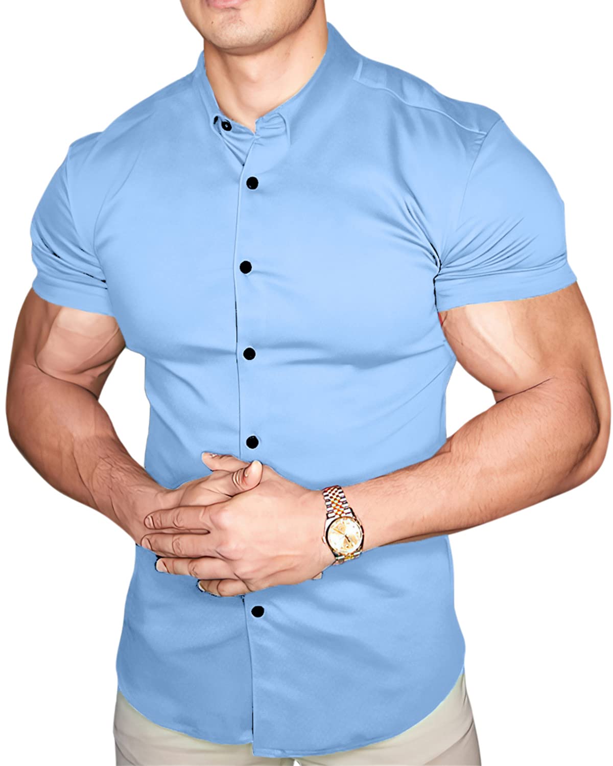 Camisas con botones de manga corta para hombre