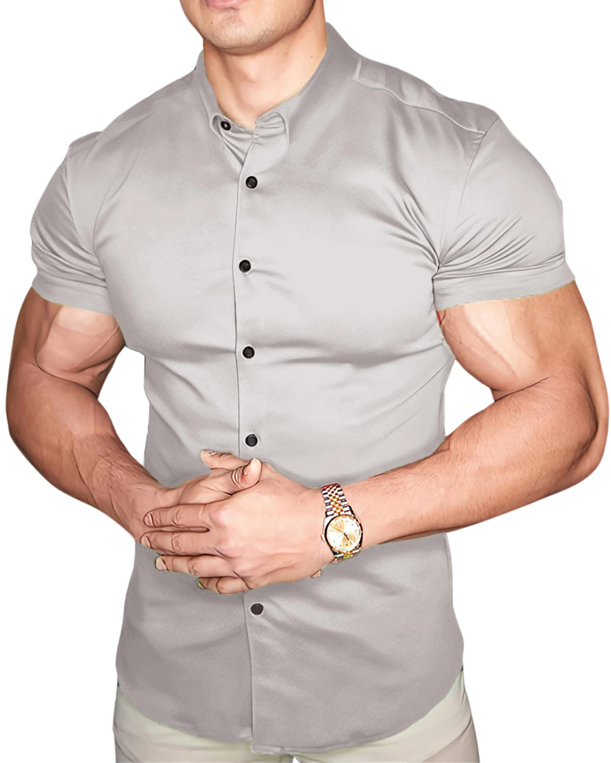 Camisas con botones de manga corta para hombre