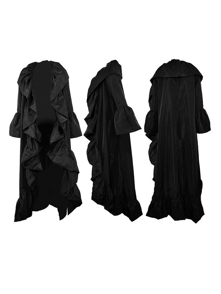Solid Color Ruffle Trim Shawl Coat
