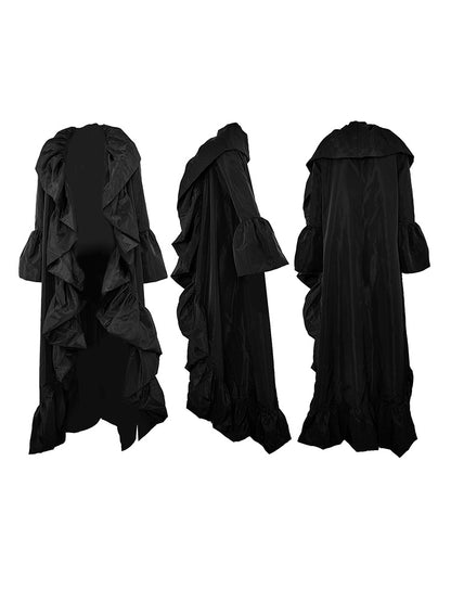 Solid Color Ruffle Trim Shawl Coat