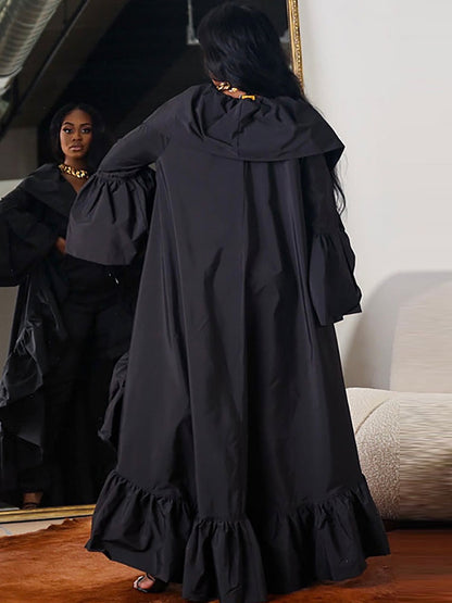 Solid Color Ruffle Trim Shawl Coat