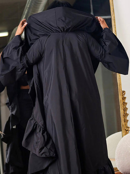 Solid Color Ruffle Trim Shawl Coat