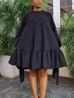 Elegant Bubble Sleeve Solid Color Dress