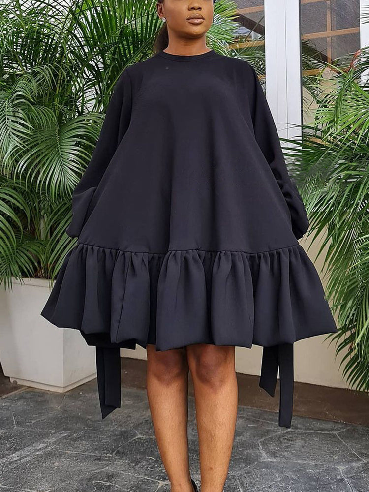 Vestidos elegantes de color liso con manga de burbuja 