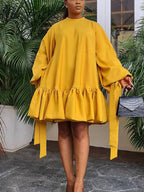 Elegant Bubble Sleeve Solid Color Dress