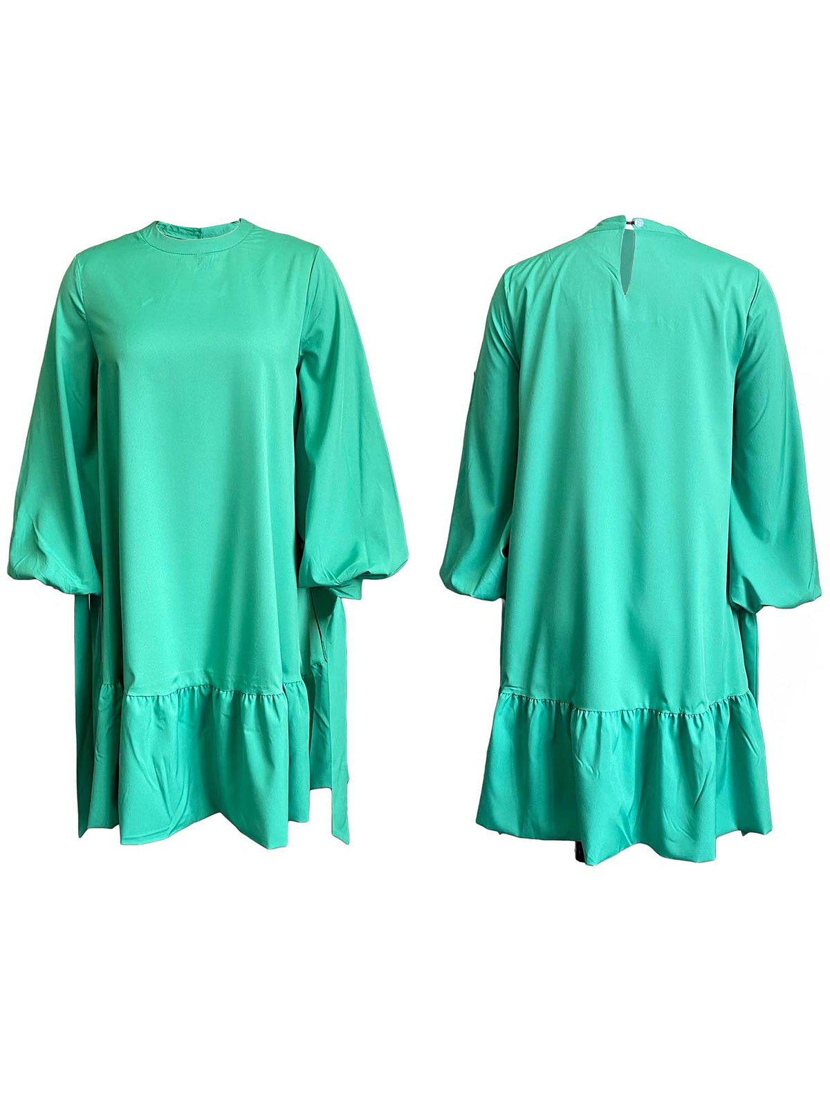 Vestidos elegantes de color liso con manga de burbuja 